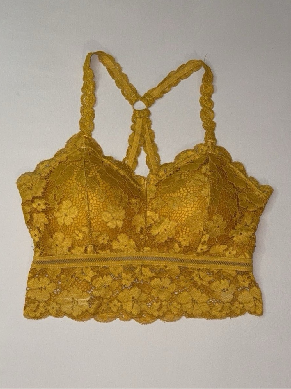 JadyK Juliette Racerback Lace Bralette Mustard Yellow Gold Floral S/M fall